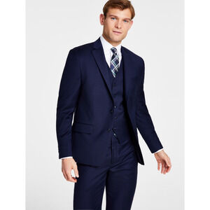 Michael Kors Men Classic Fit Wool Blend Stretch Solid Suit Jacket Navy Size 43R